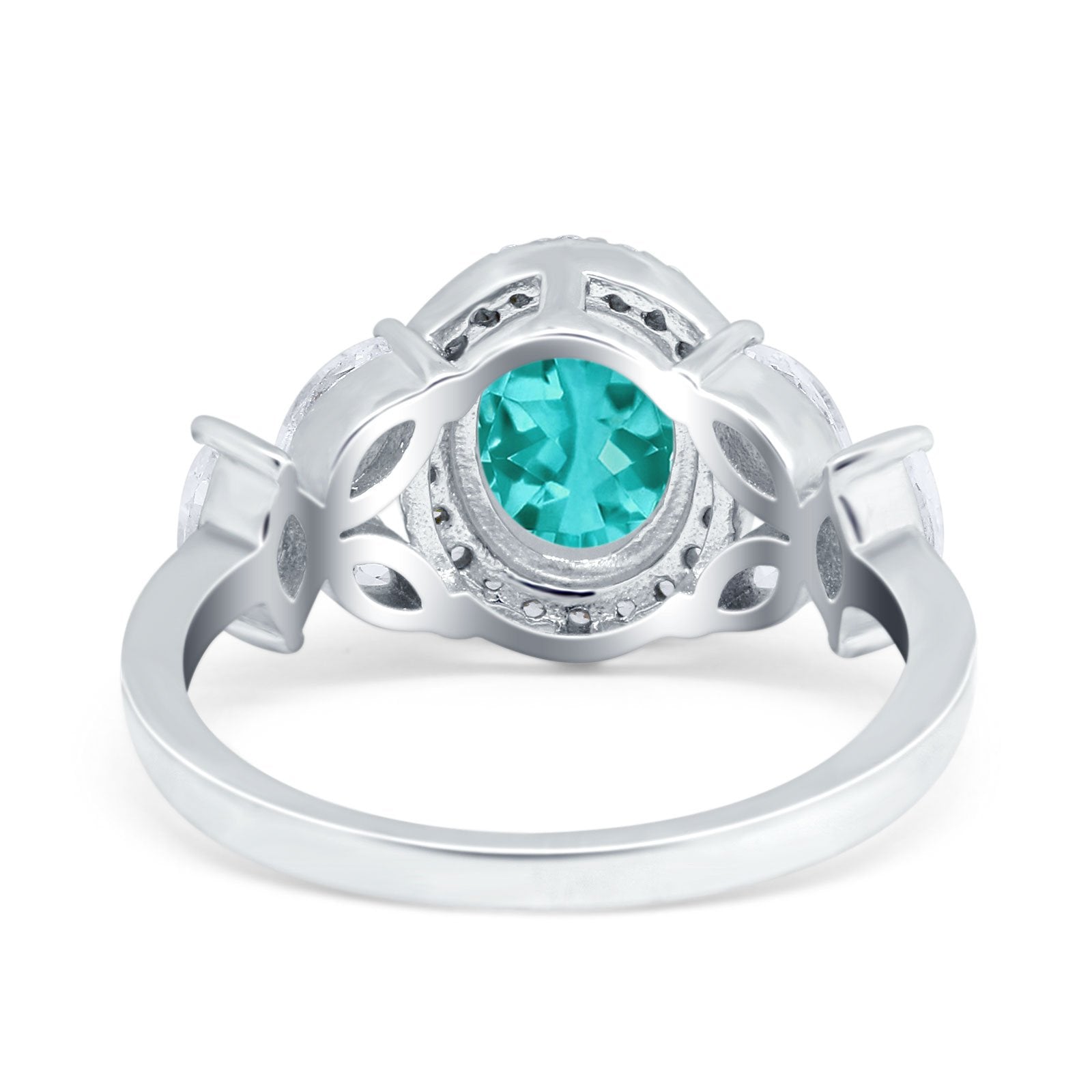 Oval Art Deco Engagement Ring Simulated Paraiba Tourmaline CZ 925 Sterling Silver