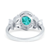 Oval Art Deco Engagement Ring Simulated Paraiba Tourmaline CZ 925 Sterling Silver