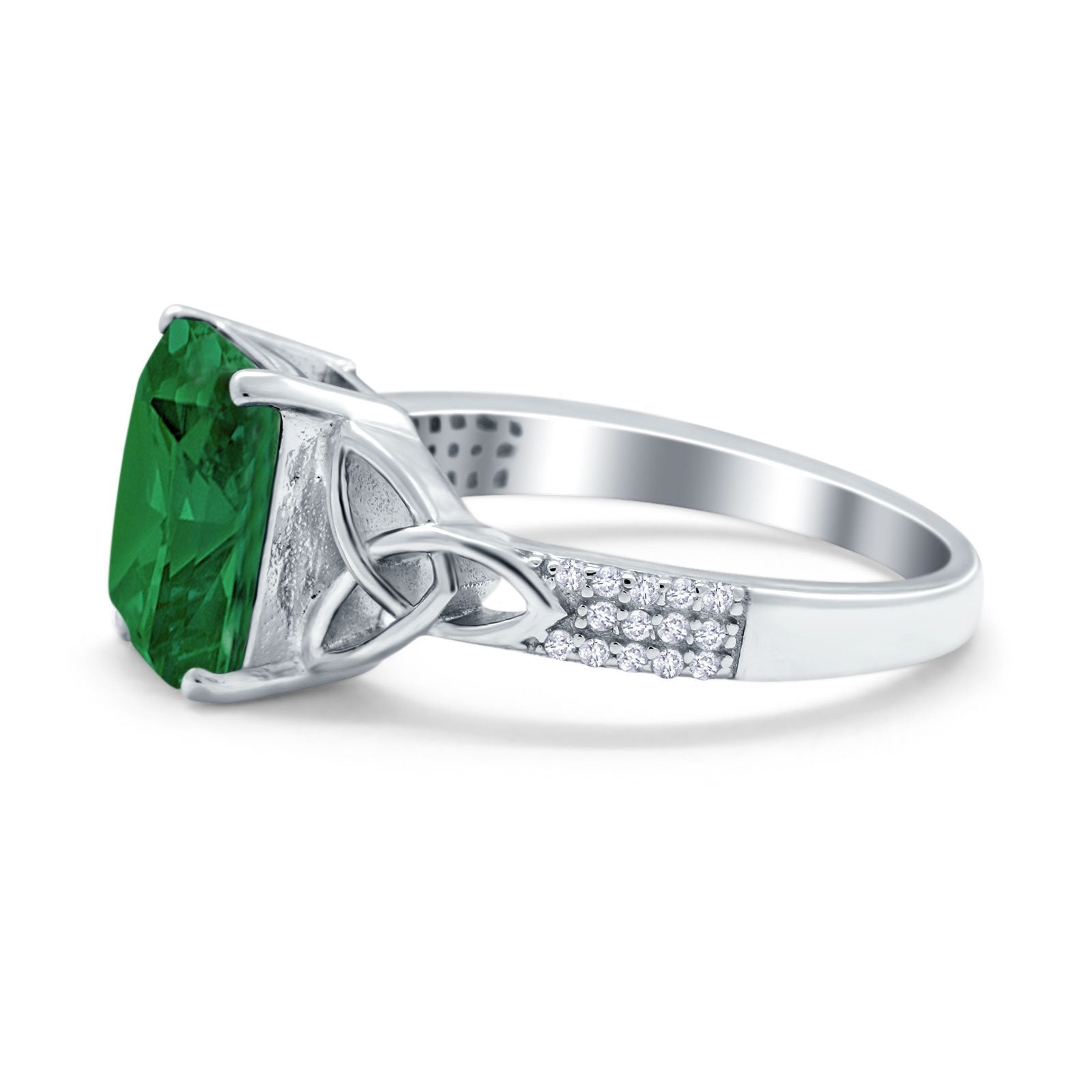 Emerald Cut Celtic Engagement Ring Simulated Green Emerald CZ 925 Sterling Silver