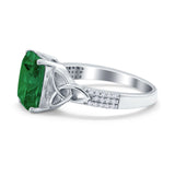 Emerald Cut Celtic Engagement Ring Simulated Green Emerald CZ 925 Sterling Silver