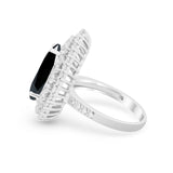 Teardrop Cocktail Ring Pear Simulated Black CZ 925 Sterling Silver