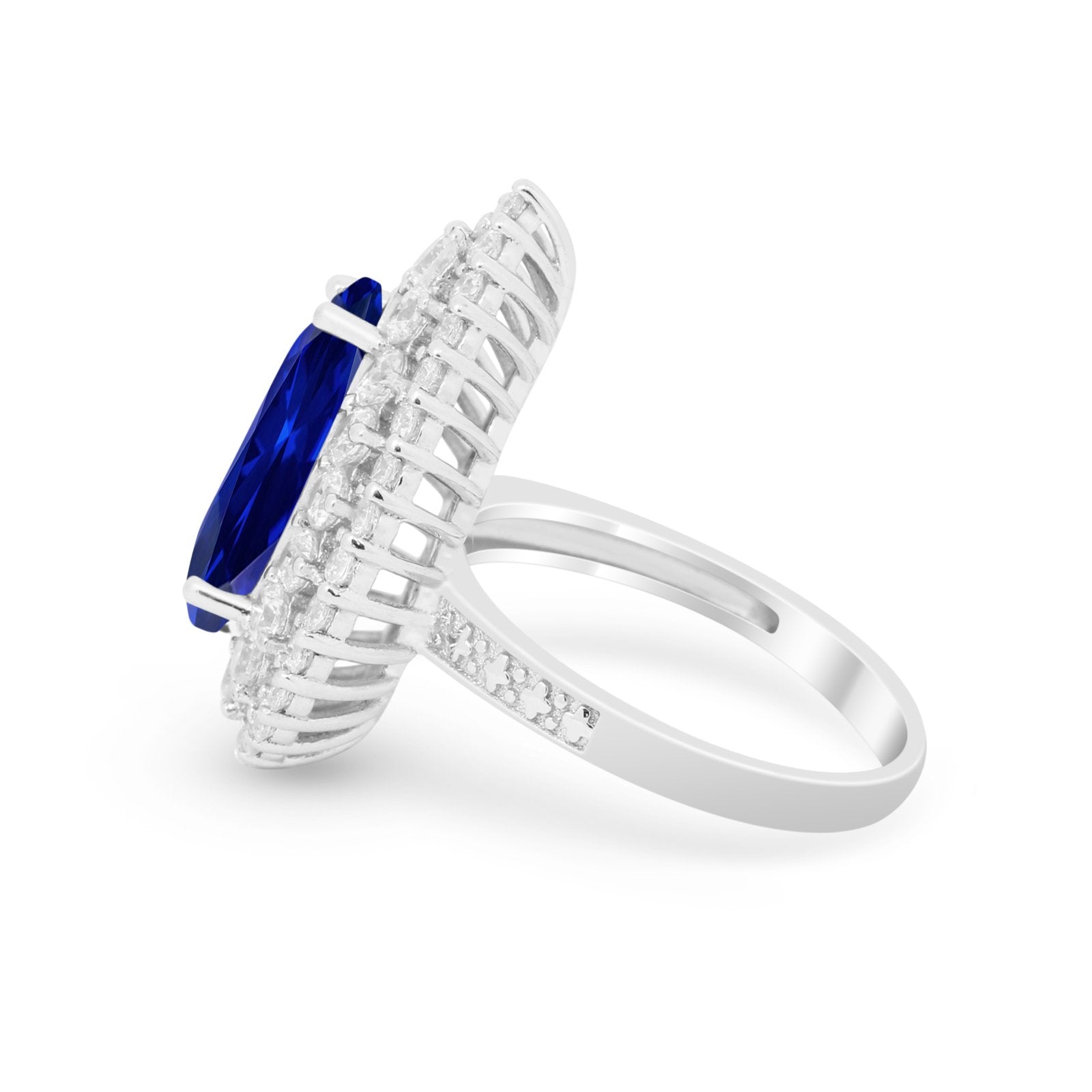 Teardrop Cocktail Ring Pear Simulated Blue Sapphire CZ 925 Sterling Silver