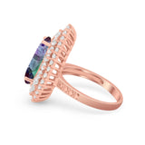 Teardrop Cocktail Ring Pear Rose Tone, Simulated Rainbow CZ 925 Sterling Silver