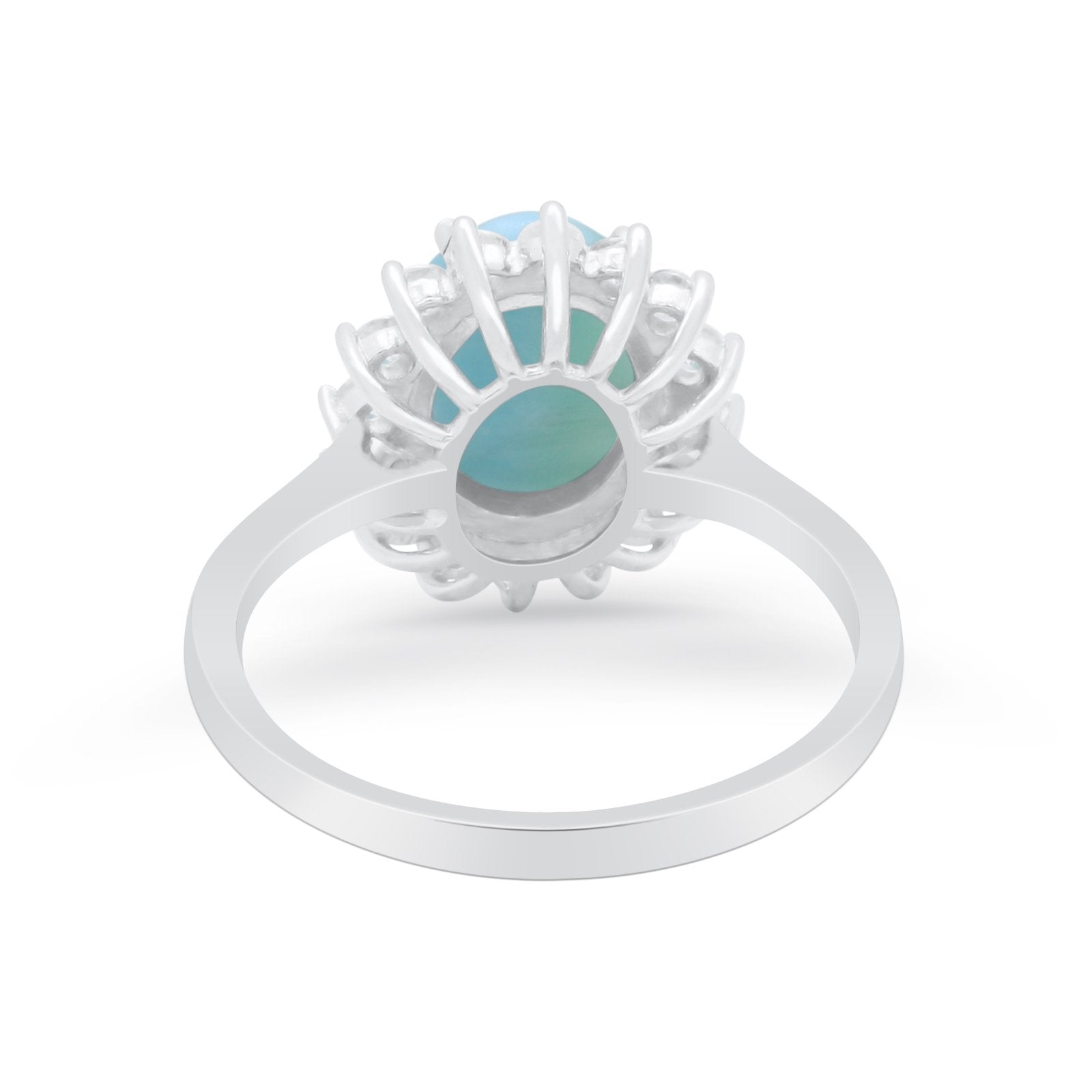Floral Halo Oval Wedding Engagement  Simulated Larimar CZ Ring 925 Sterling Silver