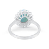 Floral Halo Oval Wedding Engagement  Simulated Larimar CZ Ring 925 Sterling Silver
