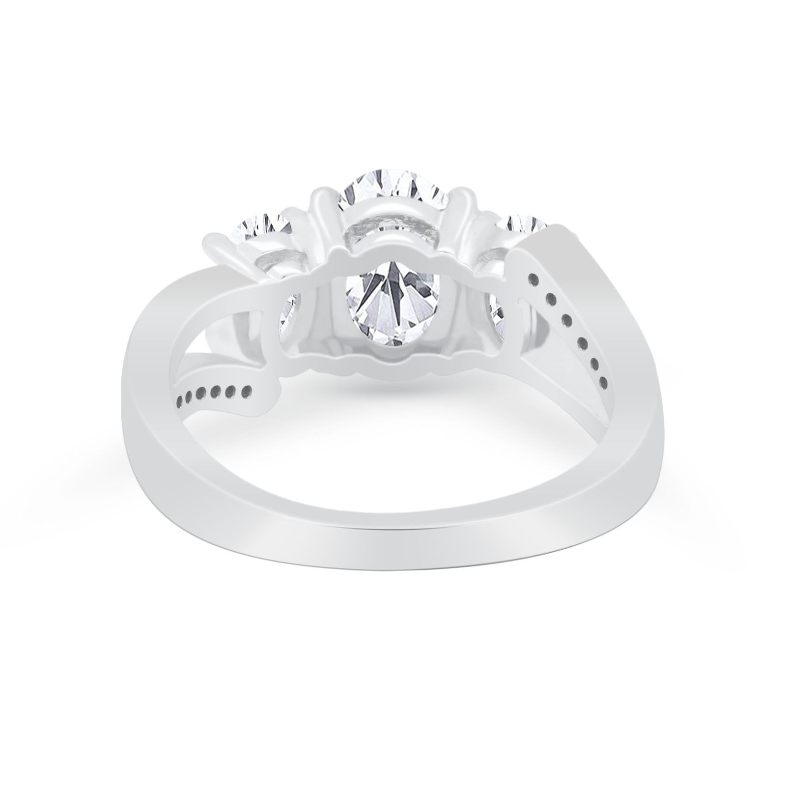 Oval Wedding Split Shank Ring Simulated Cubic Zirconia 925 Sterling Silver