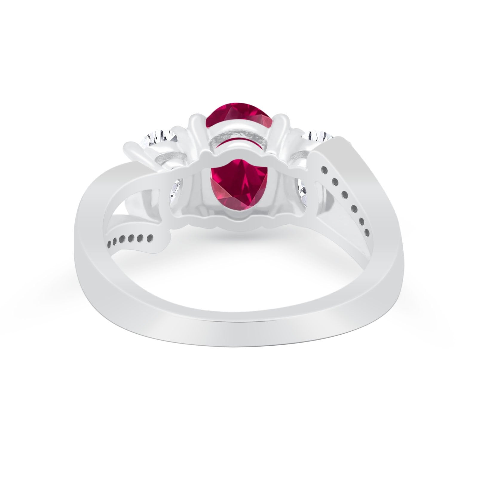 Oval Wedding Split Shank Ring Simulated Ruby CZ 925 Sterling Silver