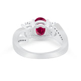 Oval Wedding Split Shank Ring Simulated Ruby CZ 925 Sterling Silver