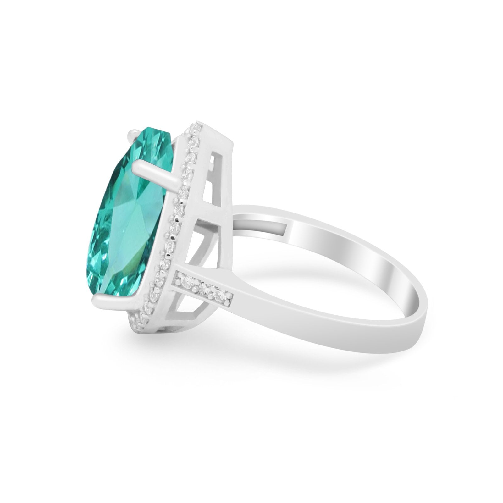 Teardrop Cocktail Engagement Ring Simulated Paraiba Tourmaline CZ 925 Sterling Silver
