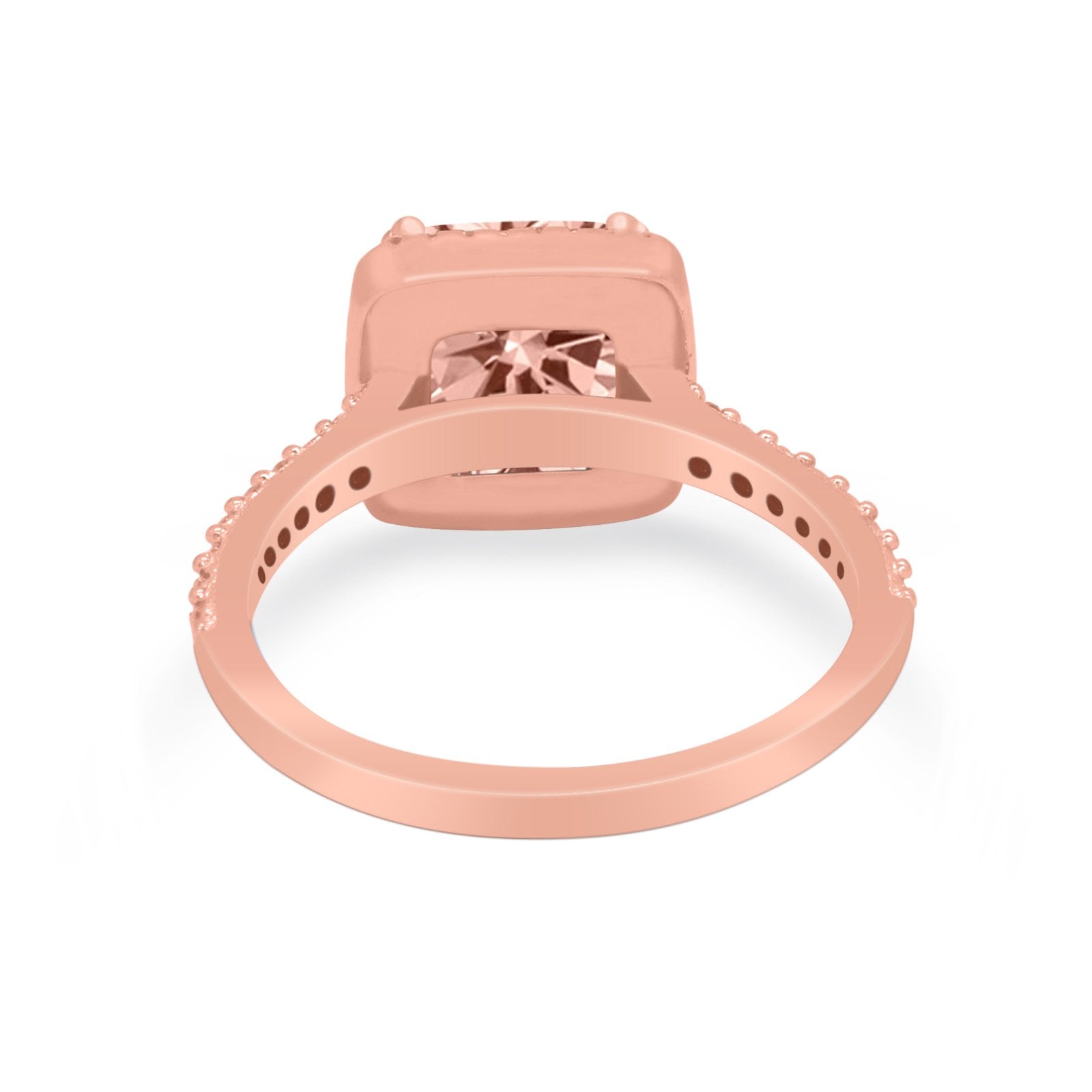 Halo Princess Cut Wedding Ring Rose Tone, Simulated Morganite CZ 925 Sterling Silver