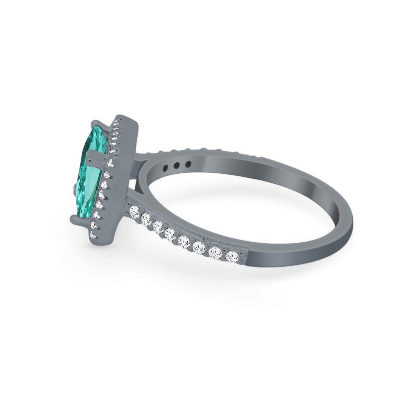 Halo Princess Cut Wedding Ring Black Tone, Simulated Paraiba Tourmaline CZ 925 Sterling Silver