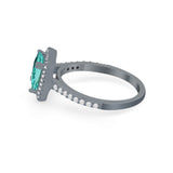 Halo Princess Cut Wedding Ring Black Tone, Simulated Paraiba Tourmaline CZ 925 Sterling Silver
