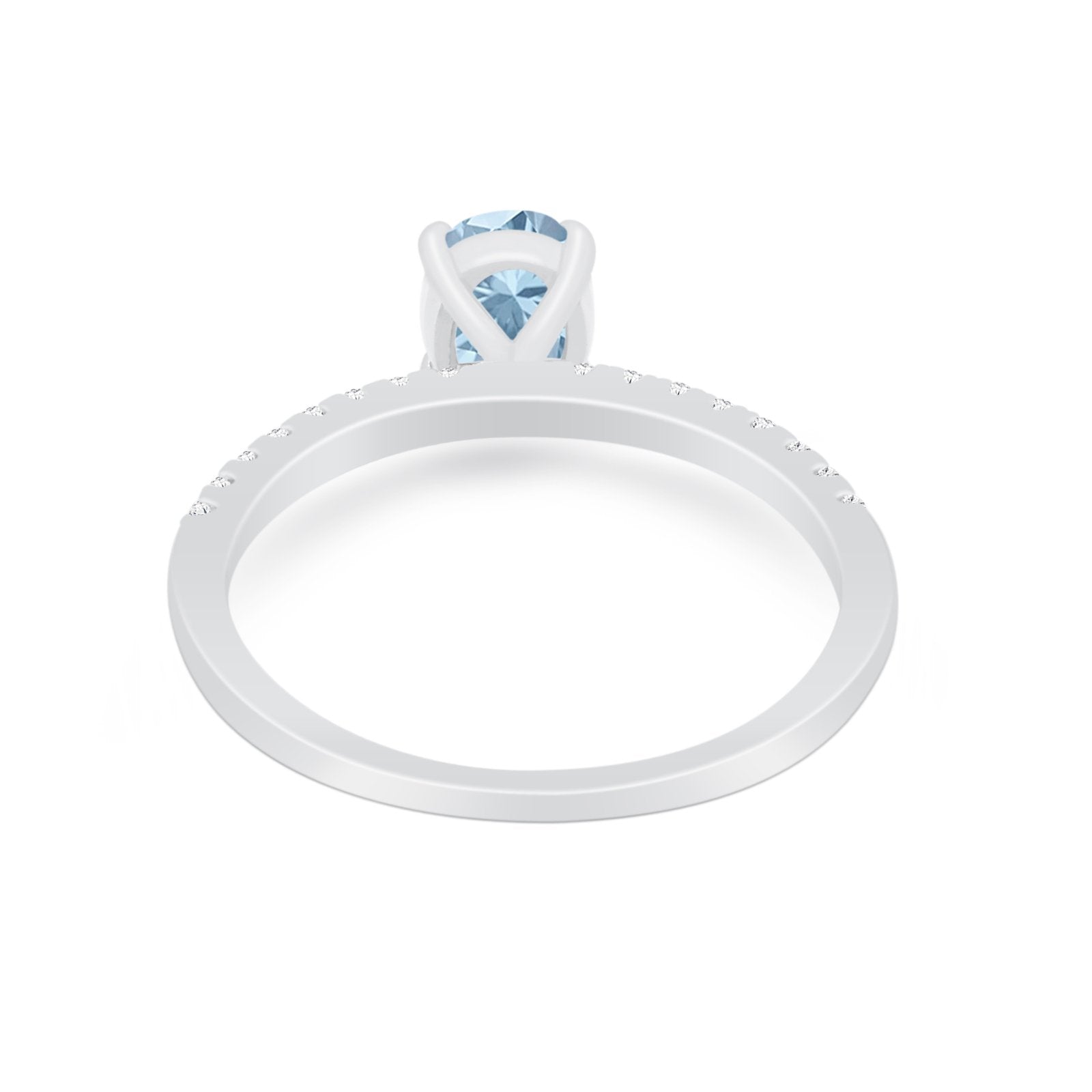 Solitaire Accent Oval Engagement Ring Simulated Aquamarine CZ 925 Sterling Silver