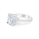 Three Stone Wedding Ring Emerald Cut Simulated Cubic Zirconia 925 Sterling Silver