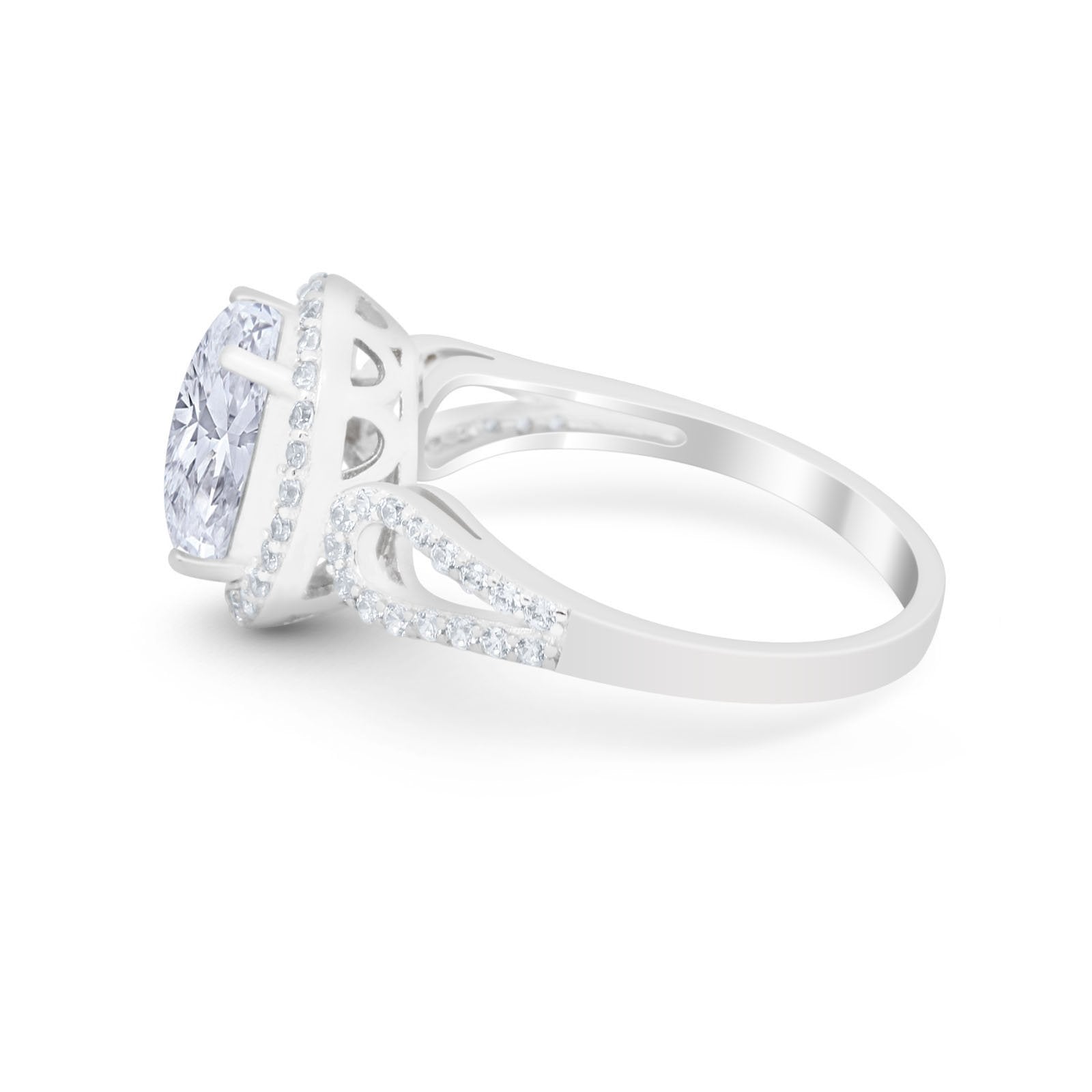 Halo Art Deco Engagement Bridal Ring Round Simulated CZ 925 Sterling Silver