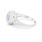 Halo Art Deco Engagement Bridal Ring Round Simulated CZ 925 Sterling Silver