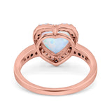 Halo Heart Promise Ring Rose Tone, Lab Created White Opal 925 Sterling Silver
