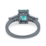 Art Deco Wedding Ring Emerald Cut Black Tone, Simulated Paraiba Tourmaline CZ 925 Sterling Silver
