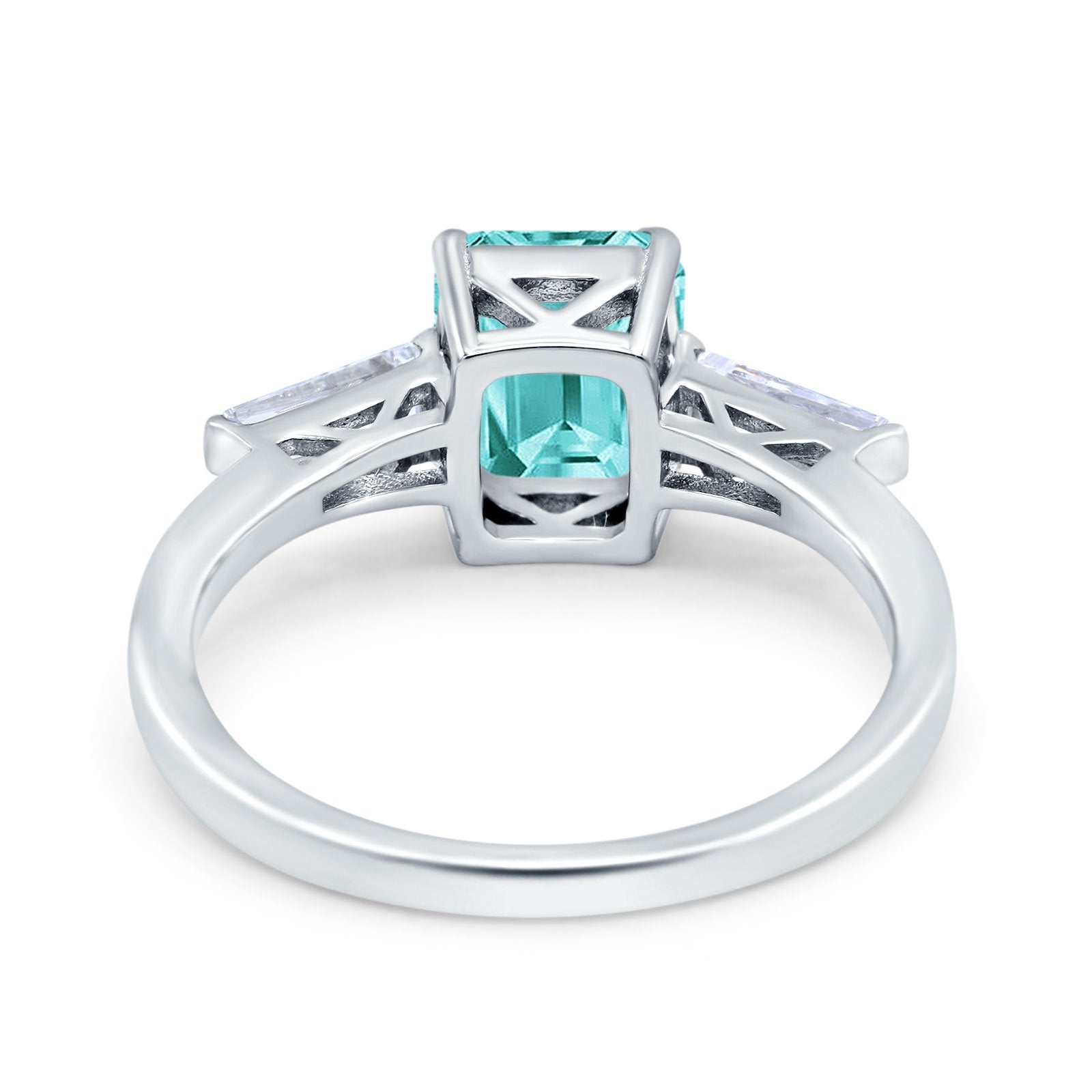 Art Deco Wedding Ring Emerald Cut Simulated Paraiba Tourmaline CZ 925 Sterling Silver