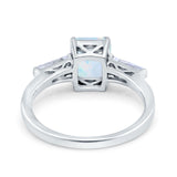 Art Deco Wedding Ring Emerald Cut Lab Created White Opal 925 Sterling Silver