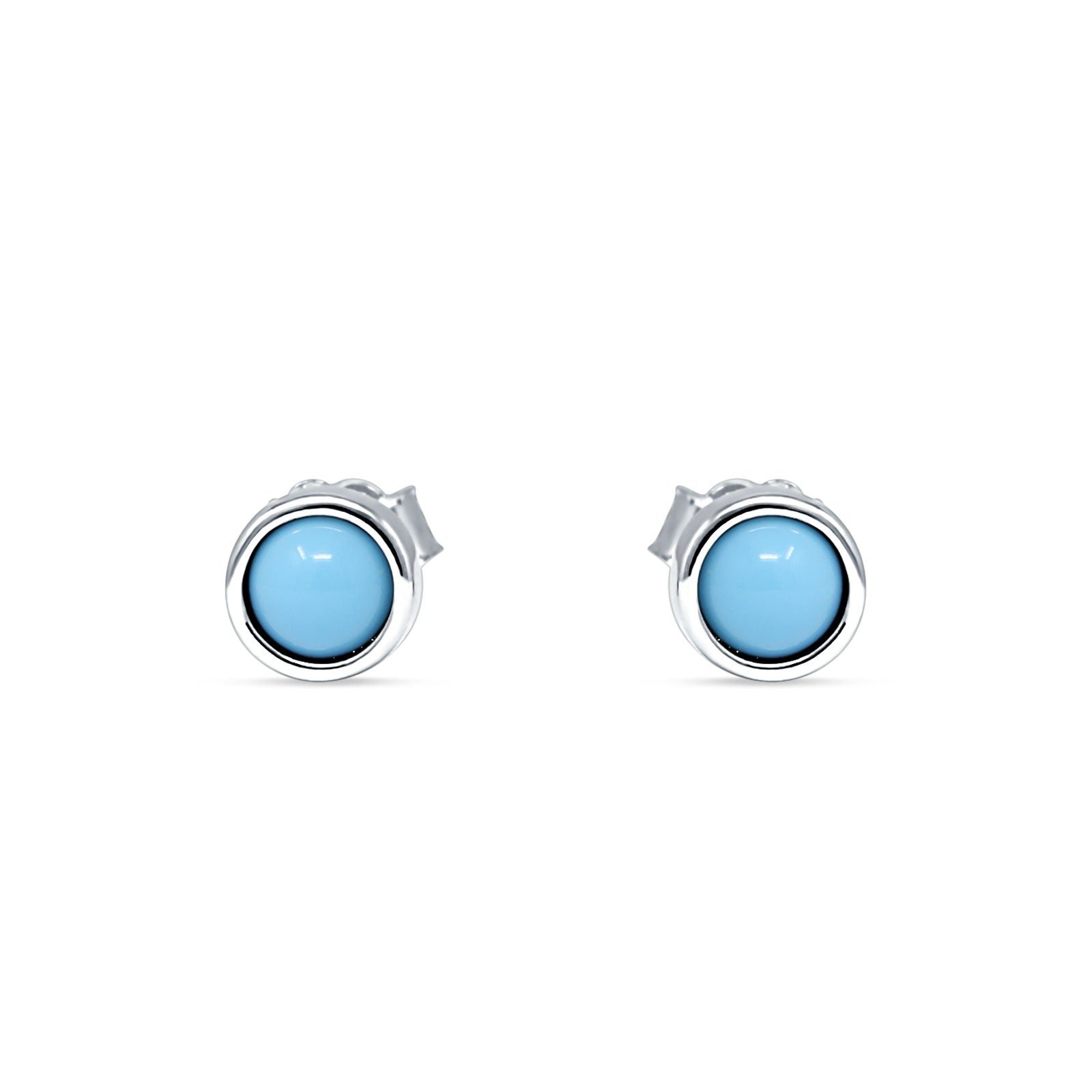 Half Ball Stud Earrings 5mm Round Turquoise 925 Sterling Silver