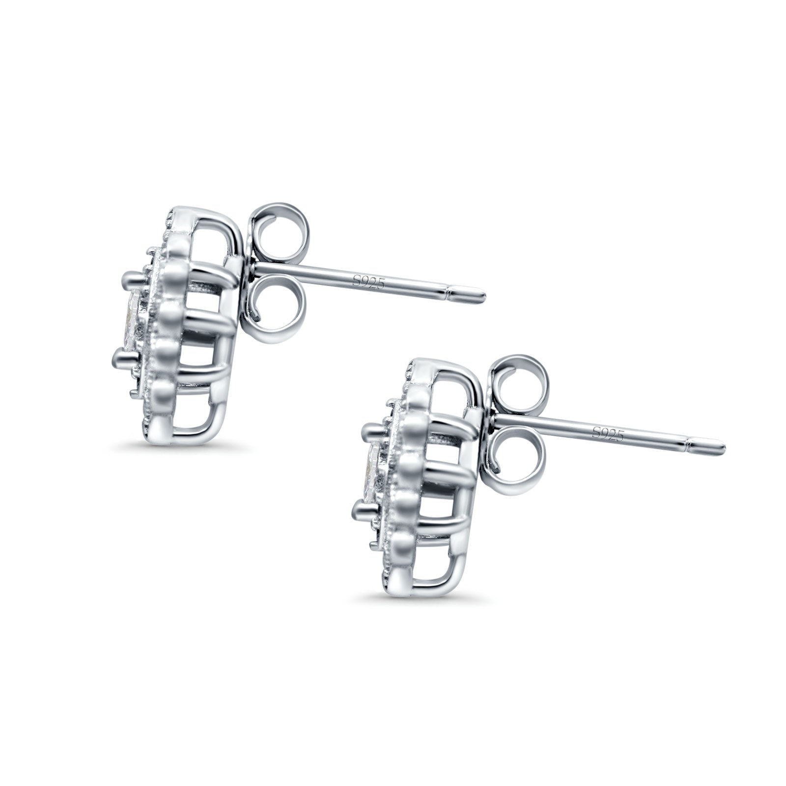 Art Deco Marquise Stud Earrings Simulated Cubic Zirconia 925 Sterling Silver