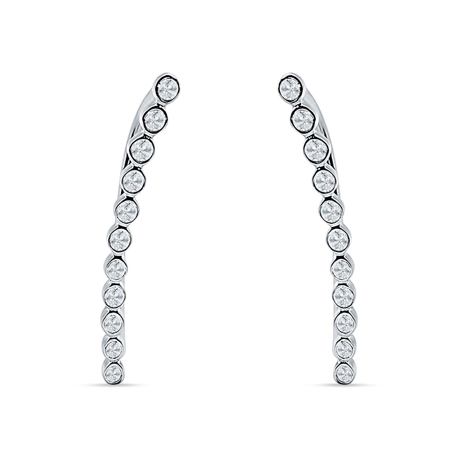 Threader Stud Earrings Bezel Line Cubic Zirconia 925 Sterling Silver Wholesale