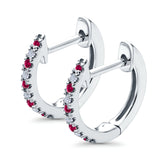 Half Eternity Hoop Earrings Round Simulated Ruby CZ 925 Sterling Silver (14mm)