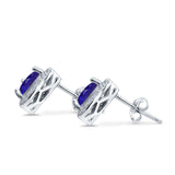 Halo Stud Earrings Simulated Blue Sapphire CZ Round 925 Sterling Silver(8mm)