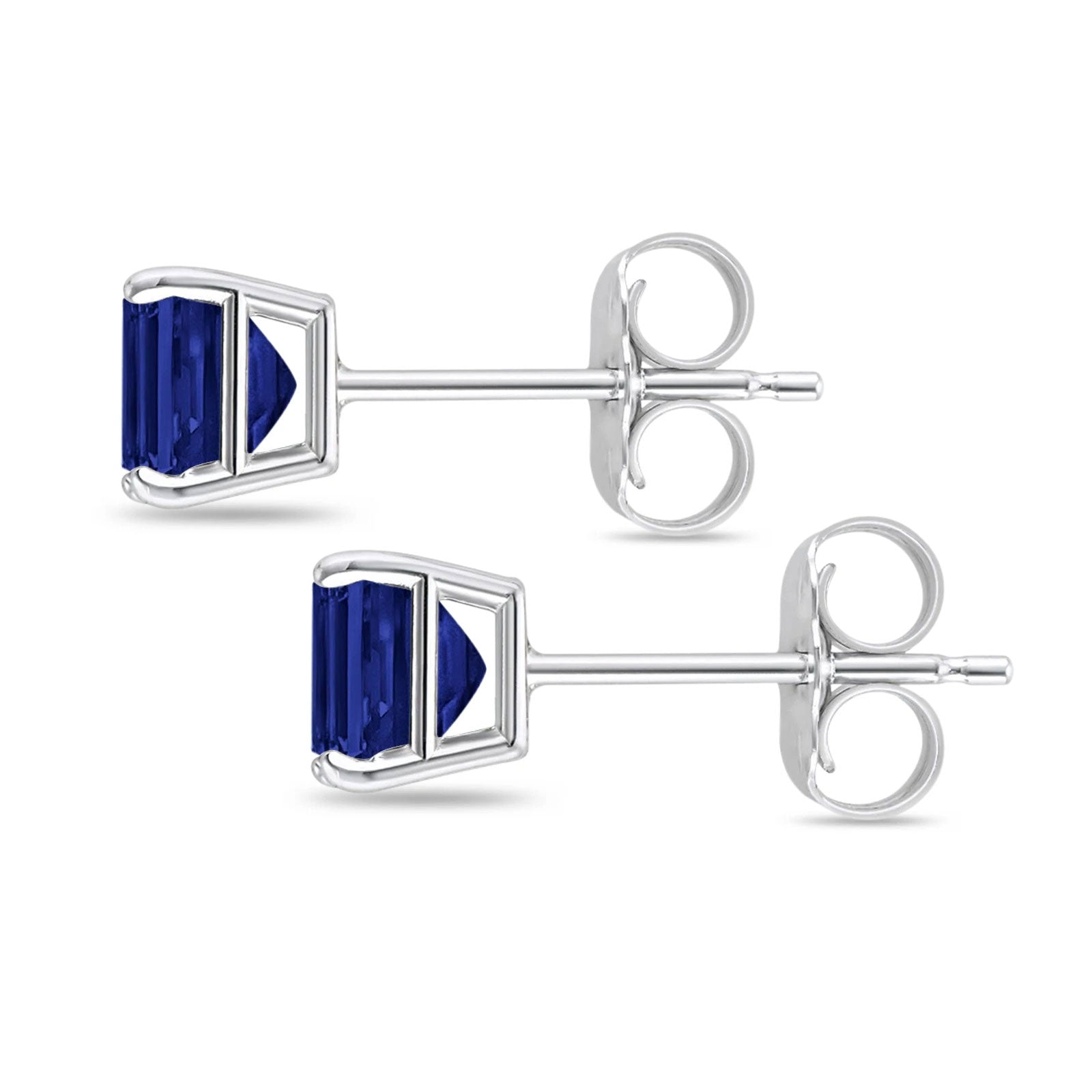 Solitaire Princess Cut Stud Earrings Simulated Blue Sapphire CZ 925 Sterling Silver