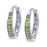 Eternity Huggie Hoop Earrings Channel Round Simulated Peridot CZ 925 Sterling Silver (14mm)