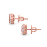Cluster 7-Stone Round 8mm Rose Tone, Simulated CZ 925 Sterling Silver Screwback Flower Stud Earring