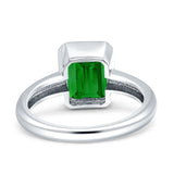 Bezel Set 9mmx7mm Emerald Engagement Ring Simulated Green Emerald CZ 925 Sterling Silver Wholesale