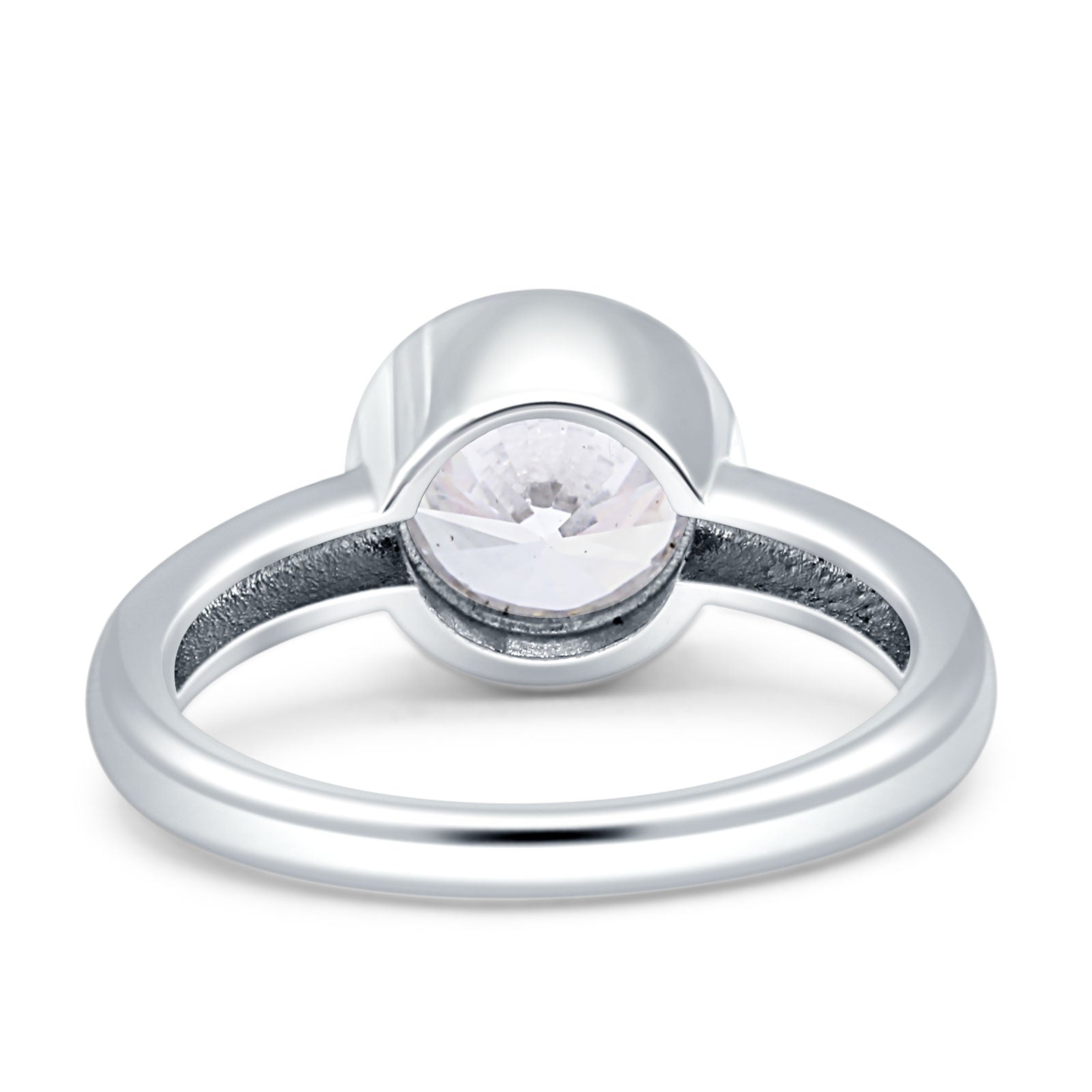 Bezel Set 7mm Round Engagement Ring Cubic Zirconia 925 Sterling Silver Wholesale