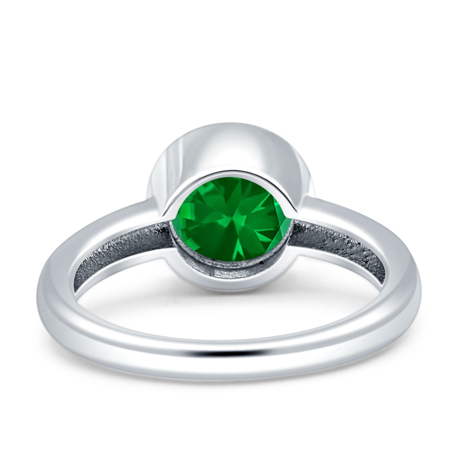 Bezel Set 7mm Round Engagement Ring Simulated Green Emerald CZ 925 Sterling Silver Wholesale