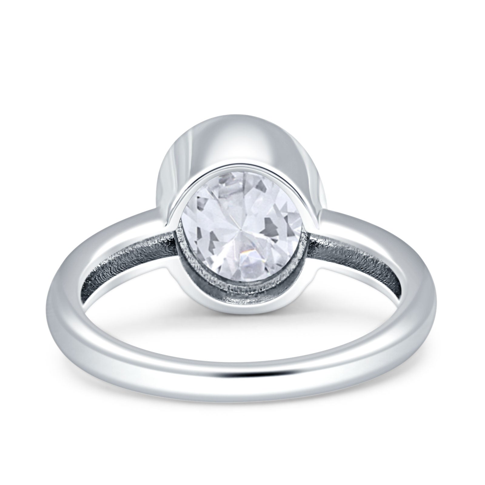 Bezel Set 9mmX7mm Oval Engagement Ring Cubic Zirconia 925 Sterling Silver Wholesale