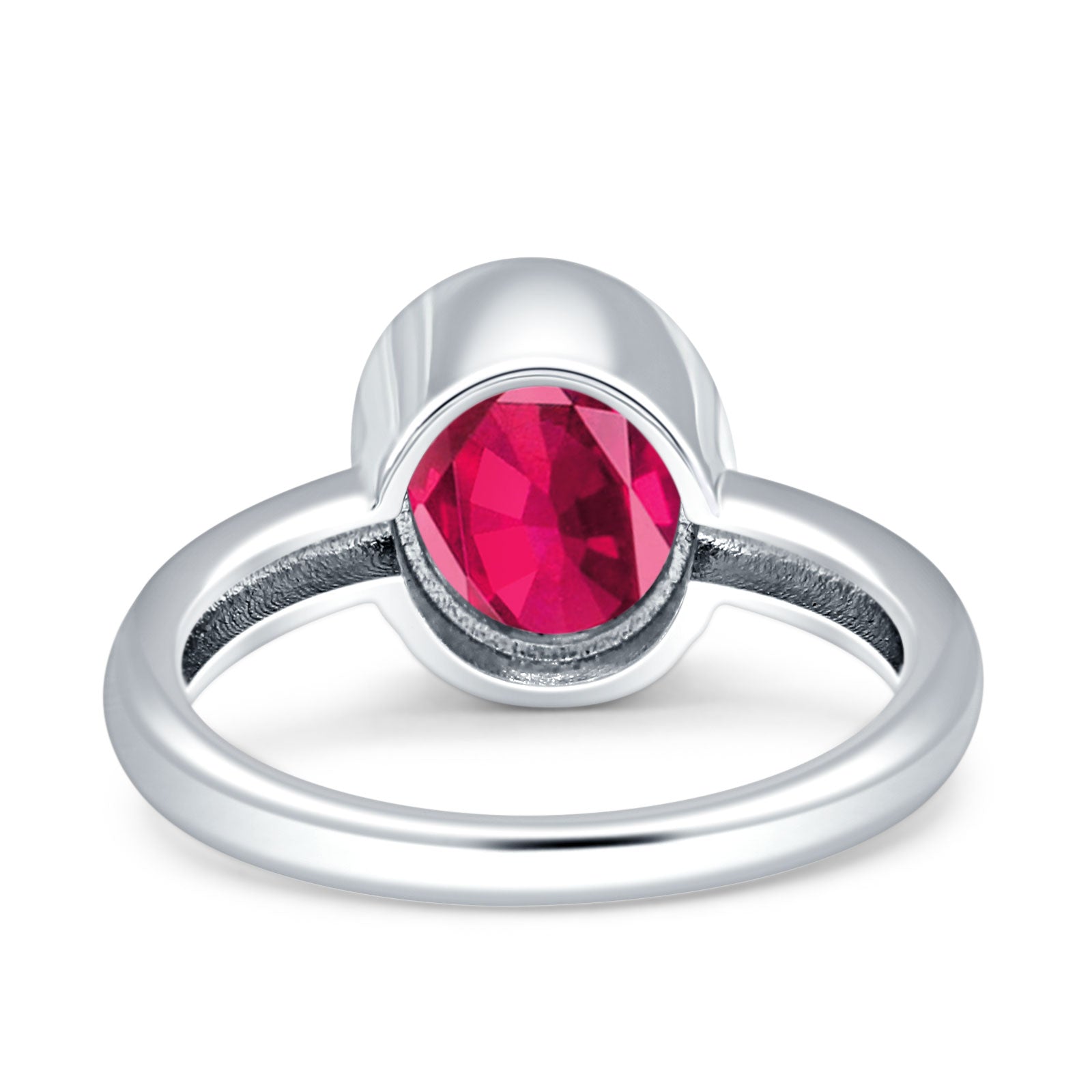Bezel Set 9mmX7mm Oval Engagement Ring Simulated Ruby CZ 925 Sterling Silver Wholesale