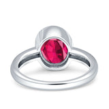 Bezel Set 9mmX7mm Oval Engagement Ring Simulated Ruby CZ 925 Sterling Silver Wholesale