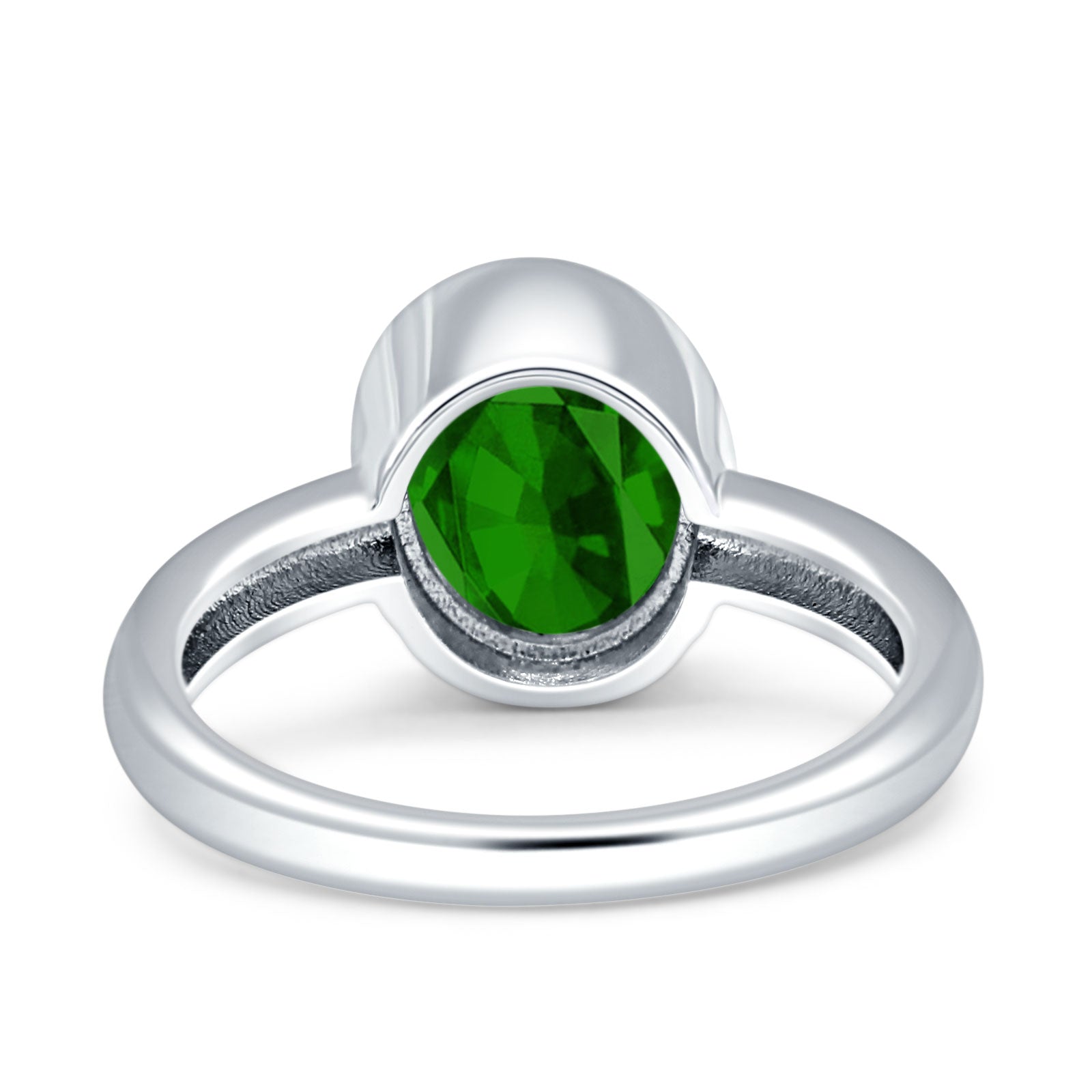 Bezel Set 10mmX8mm Oval Engagement Ring Simulated Green Emerald CZ 925 Sterling Silver Wholesale