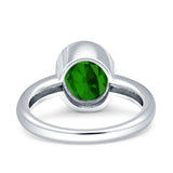 Bezel Set 10mmX8mm Oval Engagement Ring Simulated Green Emerald CZ 925 Sterling Silver Wholesale
