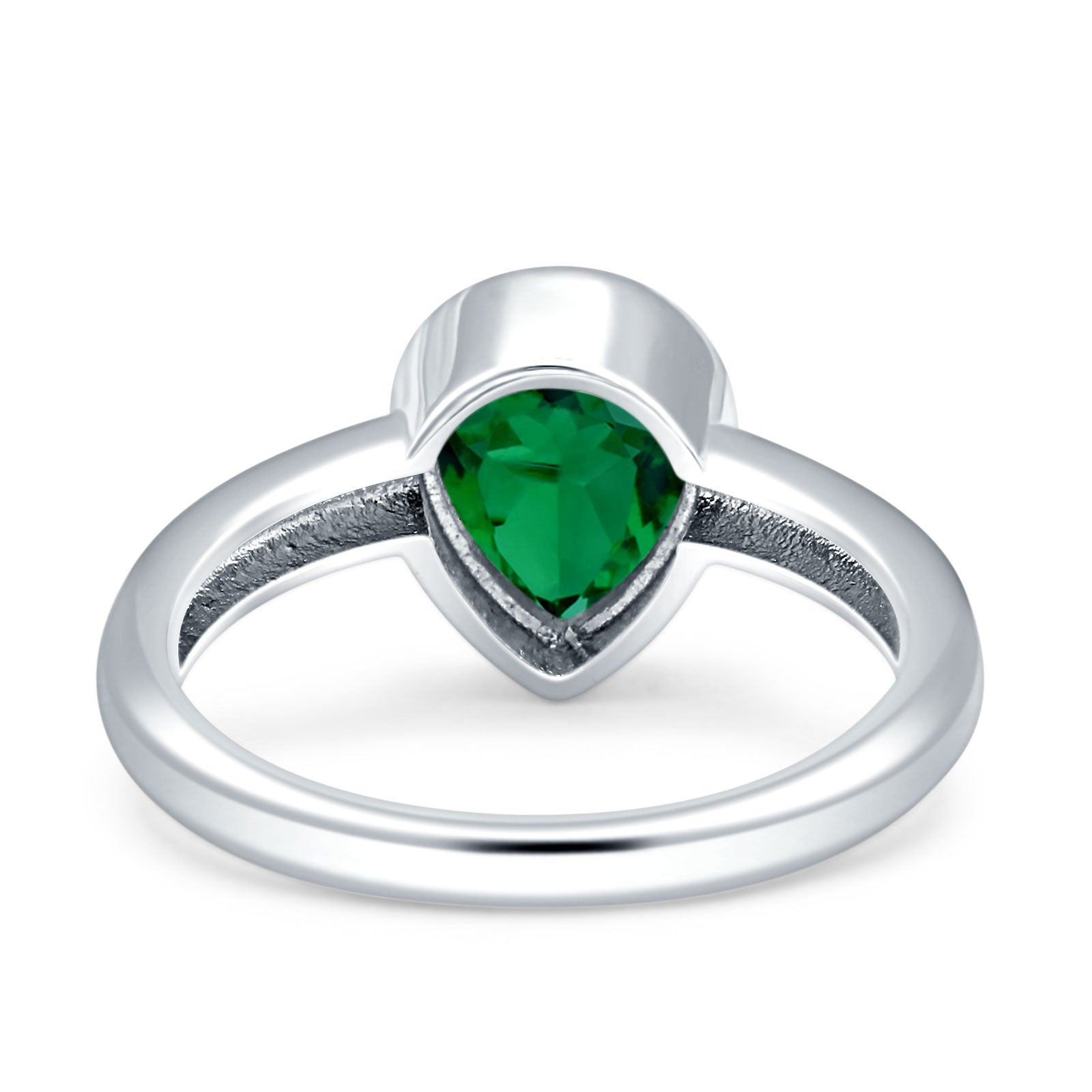 Bezel Set 9mmX7mm Pear Engagement Ring Simulated Green Emerald CZ 925 Sterling Silver Wholesale