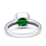 Bezel Set 8mmX8mm Cushion Engagement Ring Simulated Green Emerald 925 Sterling Silver Wholesale