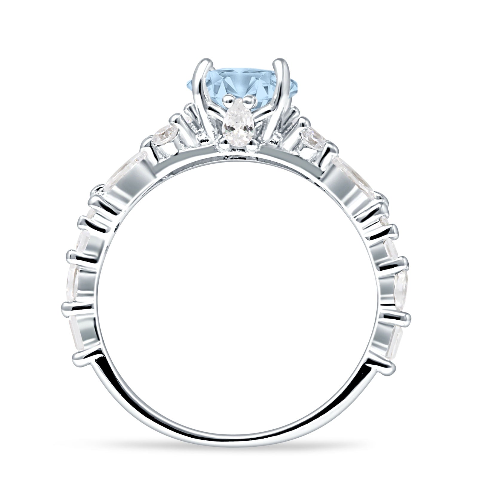 Vintage Style Round Engagement Ring Aquamarine CZ 925 Sterling Silver Wholesale