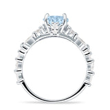 Vintage Style Round Engagement Ring Aquamarine CZ 925 Sterling Silver Wholesale