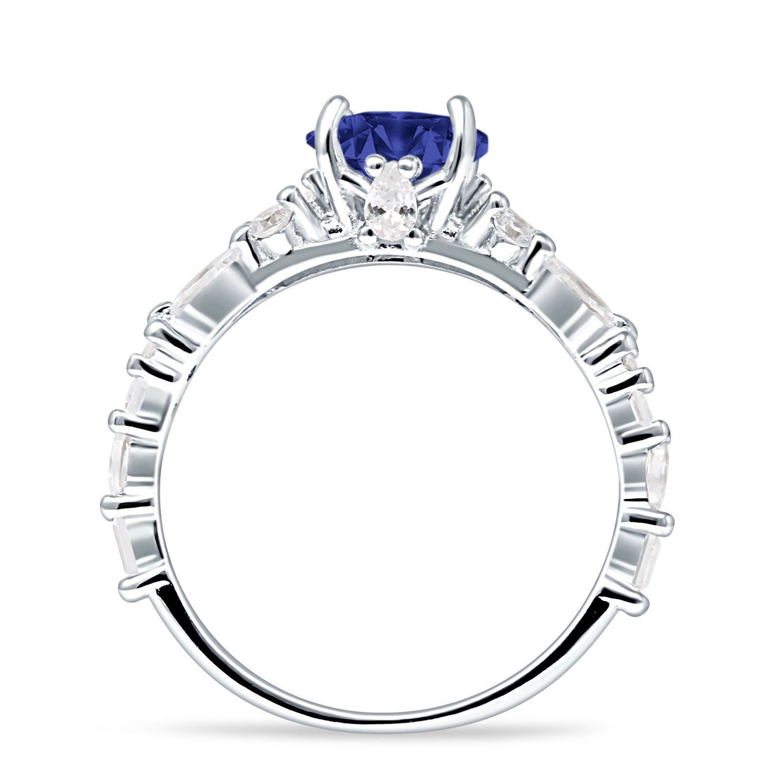 Vintage Style Round Engagement Ring Blue Sapphire CZ 925 Sterling Silver Wholesale