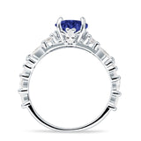 Vintage Style Round Engagement Ring Blue Sapphire CZ 925 Sterling Silver Wholesale