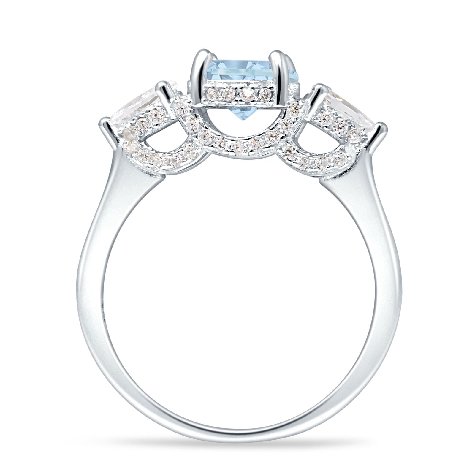 Trilogy Ring Round Pear Teardrop Aquamarine CZ 925 Sterling Silver Wholesale