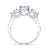 Trilogy Ring Round Pear Teardrop Aquamarine CZ 925 Sterling Silver Wholesale