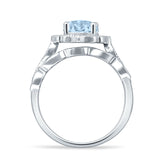 Two Piece Round Halo Floral Ring Aquamarine CZ 925 Sterling Silver Wholesale