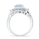 Two Piece Round Halo Bridal Ring Aquamarine CZ 925 Sterling Silver Wholesale
